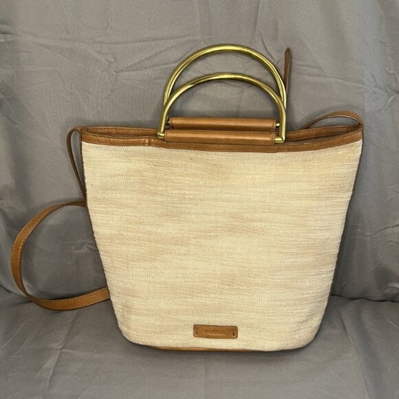 Floral Boho Bucket Top Handle Crossbody, Fossil, Amy, EUC - Picture 2 of 10